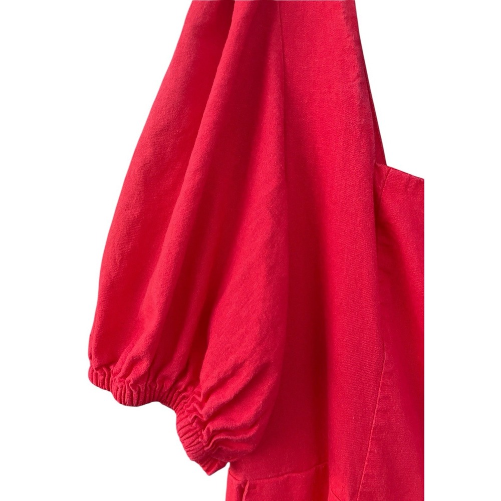 XXL Tall Old Navy Linen Blend Dress Puff Sleeve Button Front Midi Smocked Red - Picture 5 of 9